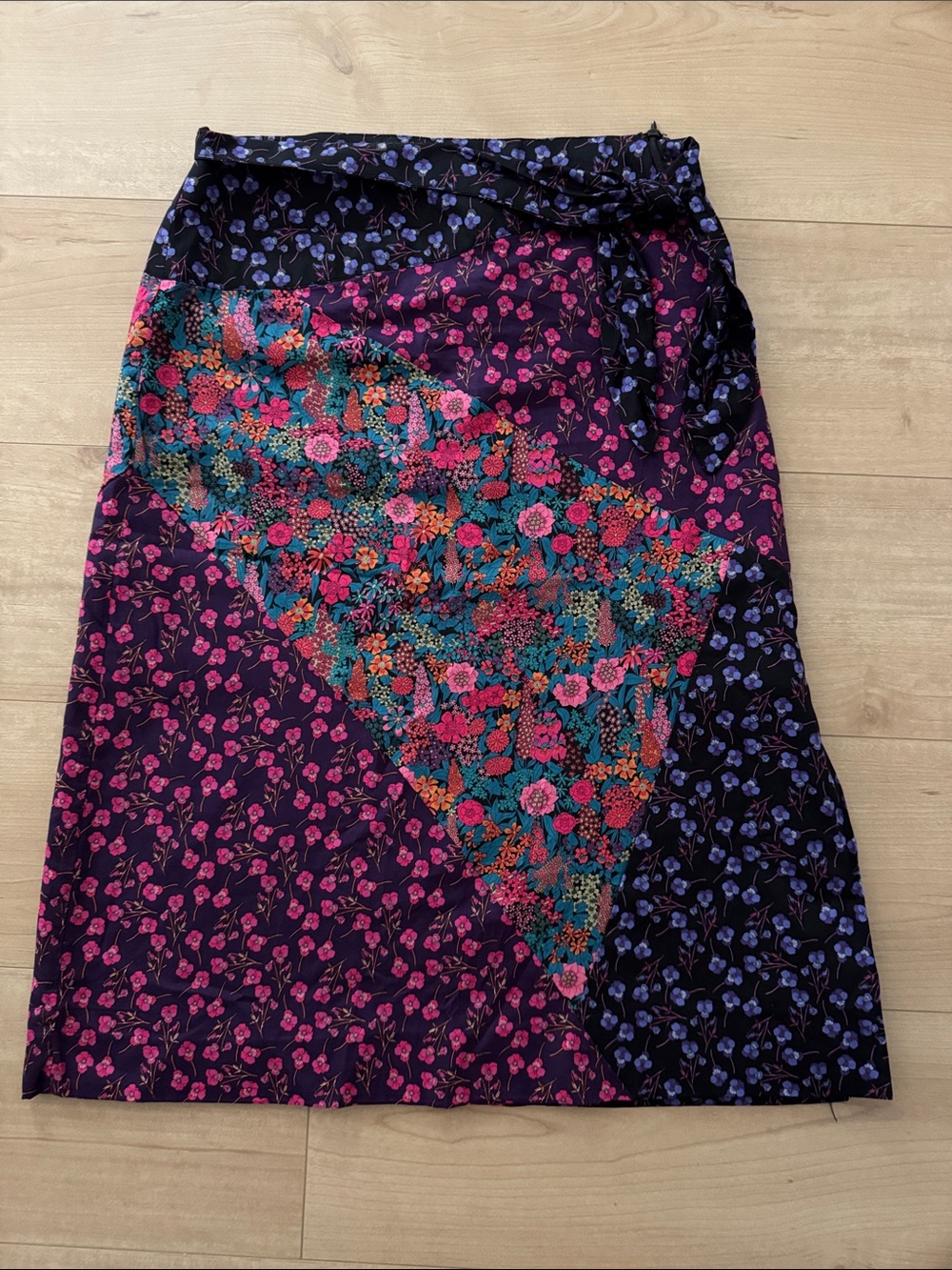 J. Crew / Liberty fabrics Black Midi Skirt with Purple & Pink Floral Print